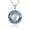 wholesale 925 Sterling Silver Blue Crystal Heart Tree of Life Pendant Necklace for Women's s-0-0