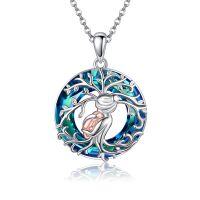 wholesale 925 Sterling Silver Blue Crystal Heart Tree of Life Pendant Necklace for Women's s- Rhodium And Rose Gold Plated