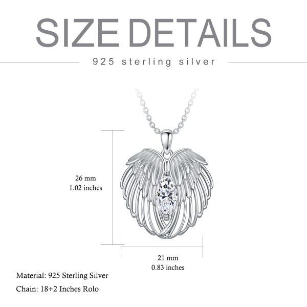 Sterling Silver Angel Wings Simulated Diamond Pendant Necklace with April Birthstone -1