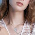 wholesale Sterling Silver Birthstone Angel Wings Necklace for Women Guardian Angel Pendant Anniversary Birthday Christmas Gifts - Rhodium Plated-0-10