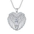 wholesale Sterling Silver Birthstone Angel Wings Necklace for Women Guardian Angel Pendant Anniversary Birthday Christmas Gifts - Rhodium Plated-0-15