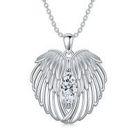 wholesale Sterling Silver Birthstone Angel Wings Necklace for Women Guardian Angel Pendant Anniversary Birthday Christmas Gifts - Rhodium Plated- Rhodium Plated