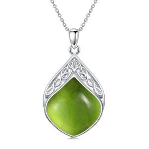 Sterling Silver Celtic Knot Green Peridot Teardrop Pendant Necklace-0