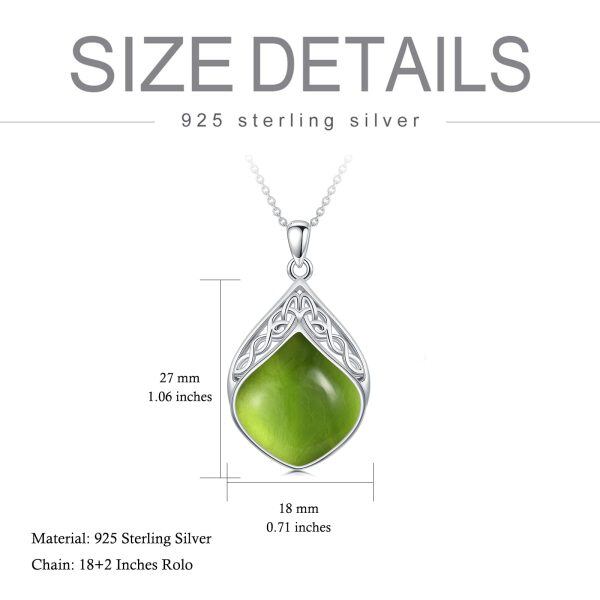 Sterling Silver Celtic Knot Green Peridot Teardrop Pendant Necklace-1