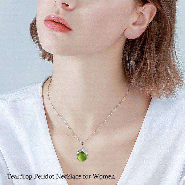 Sterling Silver Celtic Knot Green Peridot Teardrop Pendant Necklace-2