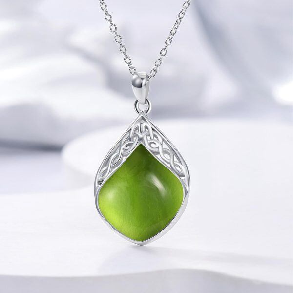 Sterling Silver Celtic Knot Green Peridot Teardrop Pendant Necklace-5