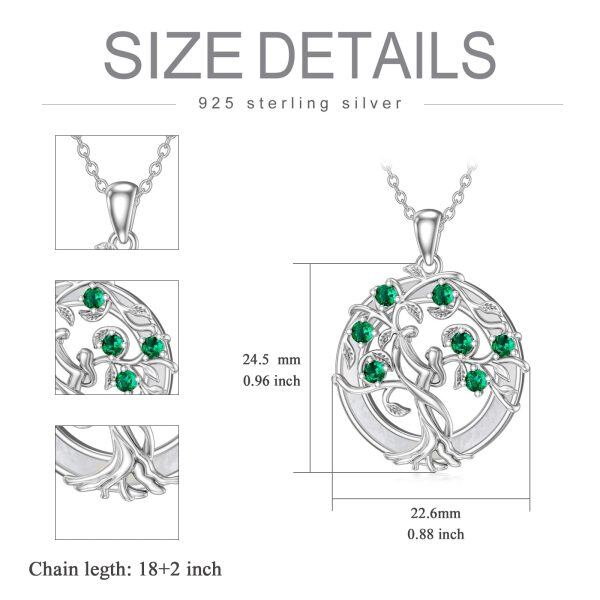 Sterling Silver Tree of Life & Mom Child Pendant Necklace with Mother of Pearl Circle-1