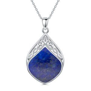 Sterling Silver Celtic Knot Larimar Teardrop Pendant Necklace-0