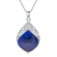 wholesale Sterling Silver Natural Stone Teardrop Celtic Knot Pendant Necklace - Rhodium Plated- Rhodium Plated