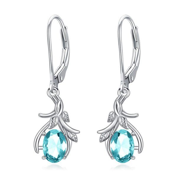 Sterling Silver March Birthstone Dangle Earrings-0