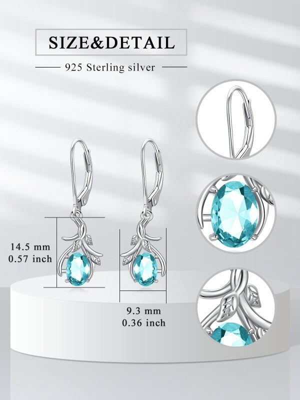 Sterling Silver March Birthstone Dangle Earrings-1