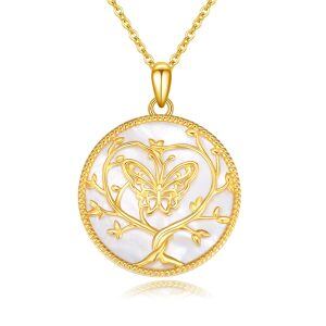 Sterling Silver Tree of Life Butterfly Pendant Necklace with Mother of Pearl-0