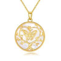 wholesale Gold 925 Sterling Silver Mother-of-Pearl Butterfly Tree of Life Necklace with Malachite and Star of David Pendants for Women Gift Ideas- Gold Plated