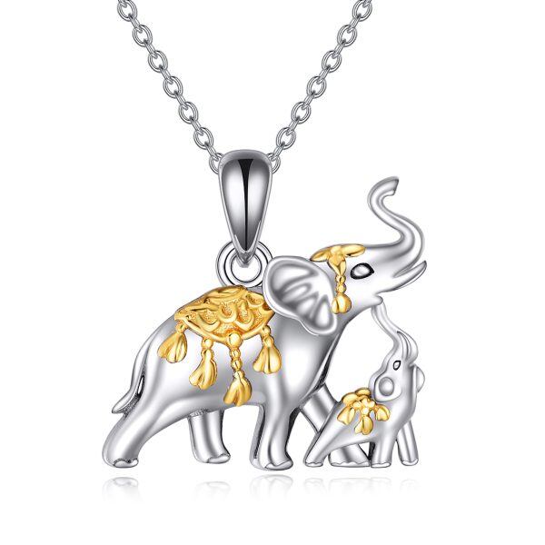 Sterling Silver Mom Baby Elephant Pendant Necklace for Mom-0