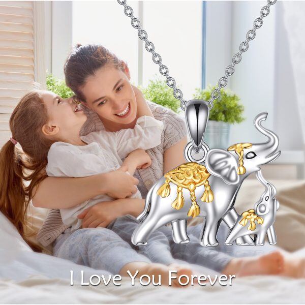 Sterling Silver Mom Baby Elephant Pendant Necklace for Mom-5