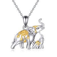 wholesale 925 Sterling Silver Mother and Baby Elephant CZ Pendant Necklaces for Women- Rhodium And Gold Plated