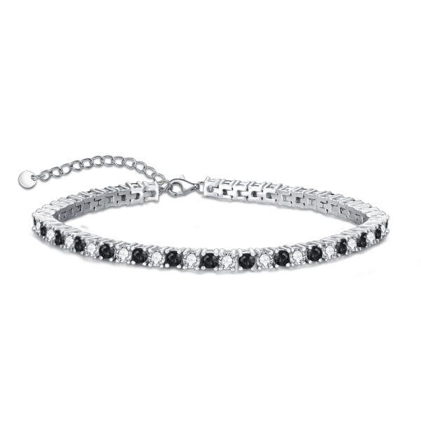 Sterling Silver 3.4mm Black White CZ Tennis Bracelet-0