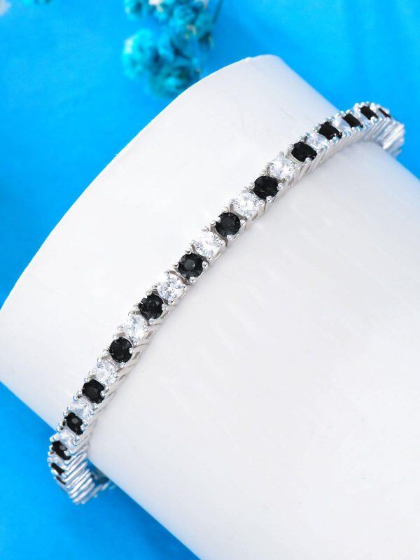 Sterling Silver 3.4mm Black White CZ Tennis Bracelet-3