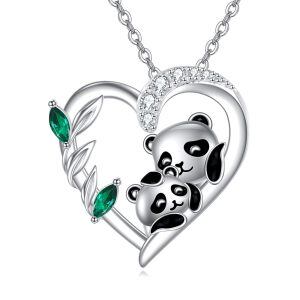 Sterling Silver Panda Mom Baby Pendant Necklace-0