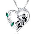 wholesale 925 Sterling Silver Heart-Shaped CZ Mother & Baby Panda Pendant Necklace for Women and Girls-0-0