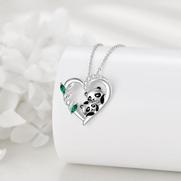 Sterling Silver Panda Mom Baby Pendant Necklace-4