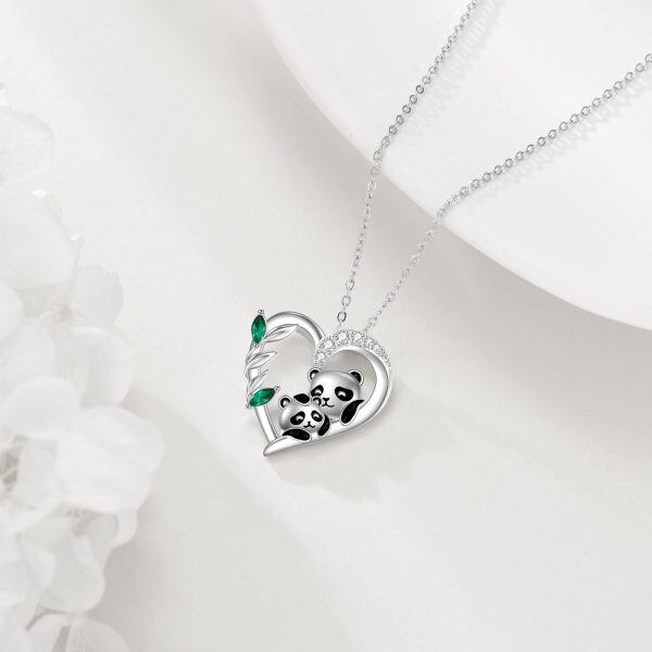 Sterling Silver Panda Mom Baby Pendant Necklace-5