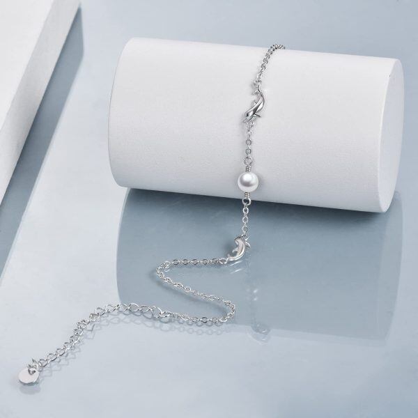 Sterling Silver Dolphin Pearl Ankle Bracelets-4