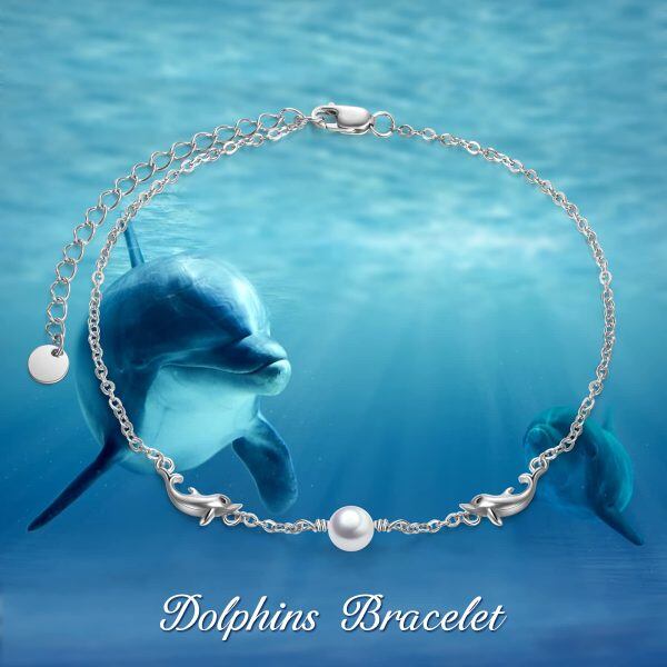 Sterling Silver Dolphin Pearl Ankle Bracelets-5