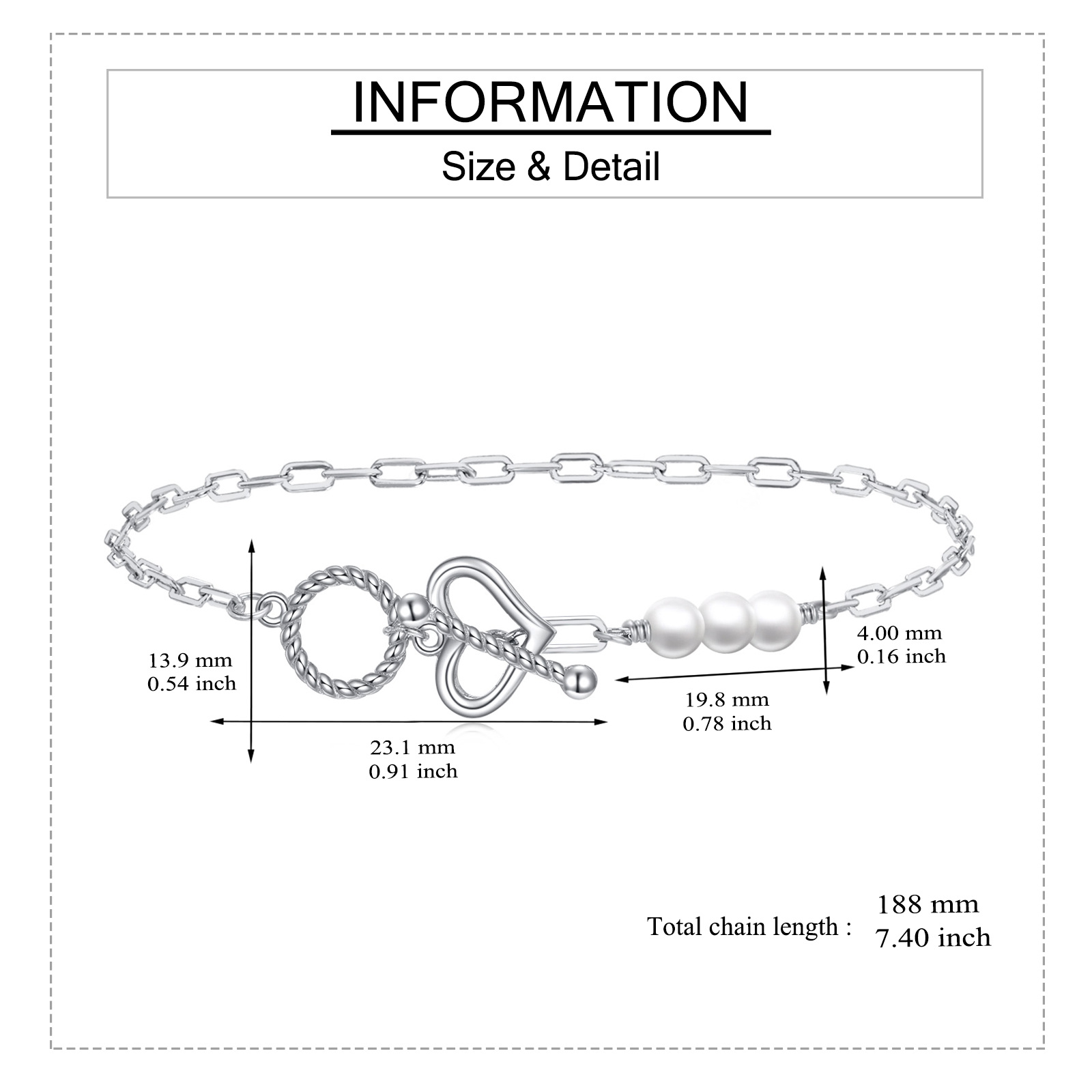 925 Sterling Silver Baroque Pearl Infinity Toggle Clasp Bracelet with 4mm Beads and Chunky Links - Elegant Handcrafted Jewelry for Women (Length: Adjustable)-0-1