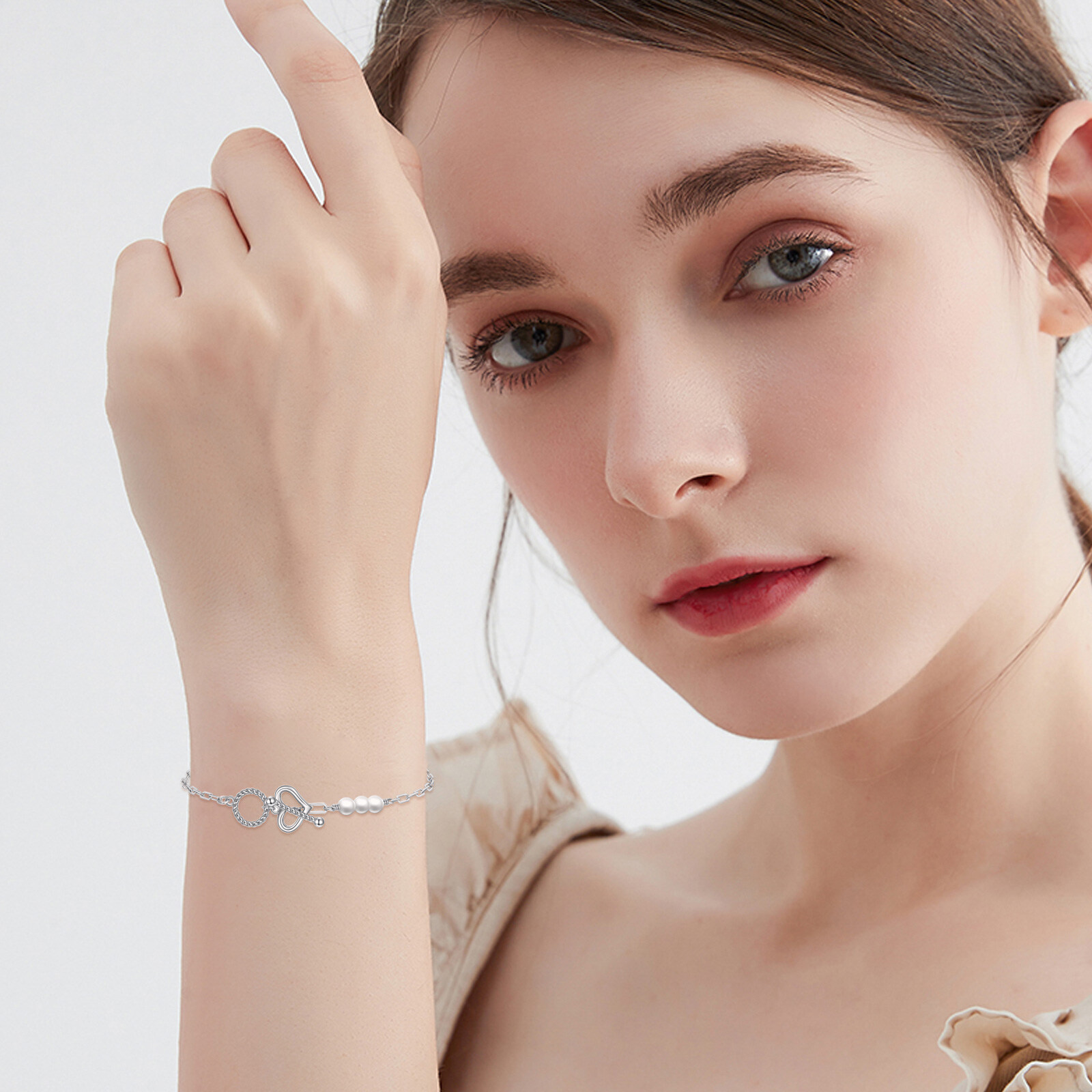 925 Sterling Silver Baroque Pearl Infinity Toggle Clasp Bracelet with 4mm Beads and Chunky Links - Elegant Handcrafted Jewelry for Women (Length: Adjustable)-0-2
