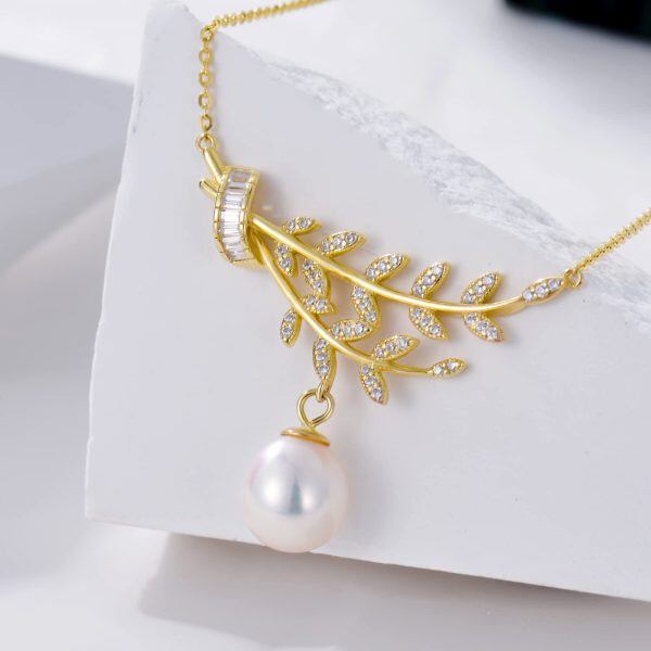 Sterling Silver Olive Leaf Pearl Pendant Necklace for Mom-4