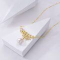 wholesale Gold 925 Sterling Silver Olive Leaf Pearl Pendant Necklace for Women - Natural Shell Bead Jewelry Peace Gift-0-5