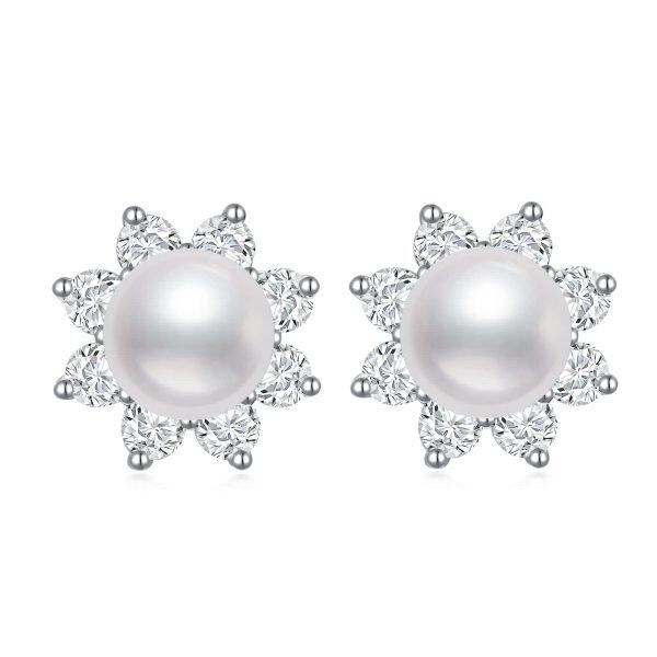 Sterling Silver Cultured Freshwater Pearl Stud Earrings-0