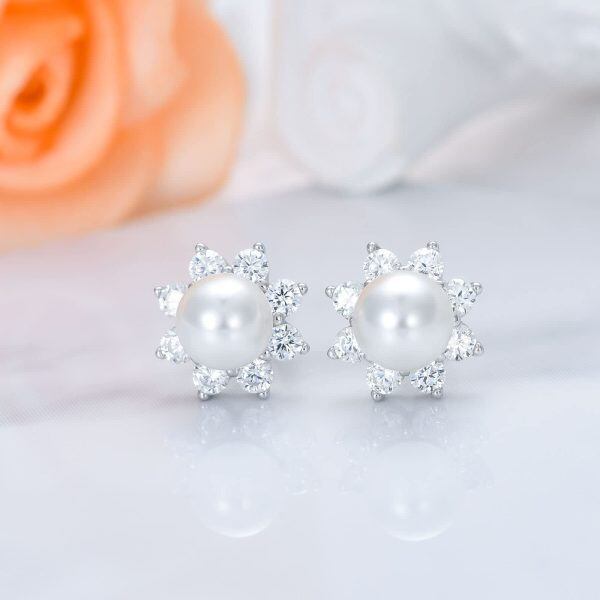 Sterling Silver Cultured Freshwater Pearl Stud Earrings-3