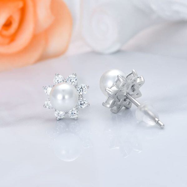 Sterling Silver Cultured Freshwater Pearl Stud Earrings-4