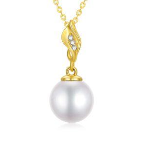 14K Solid Gold Freshwater Cultured Pearl Pendant Necklace-0