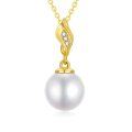 wholesale 14K Gold Leaf Pendant with White Freshwater Cultured Pearl and Cubic Zirconia Chain - 18 Length-0-0