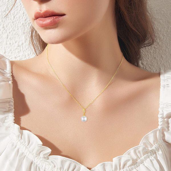 14K Solid Gold Freshwater Cultured Pearl Pendant Necklace-2