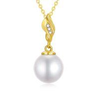 wholesale 14K Gold Leaf Pendant with White Freshwater Cultured Pearl and Cubic Zirconia Chain - 18 Length- Gold Plated