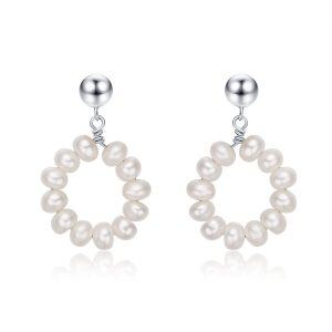 Sterling Silver Freshwater Multi-pearl Circle Drop Earrings-0