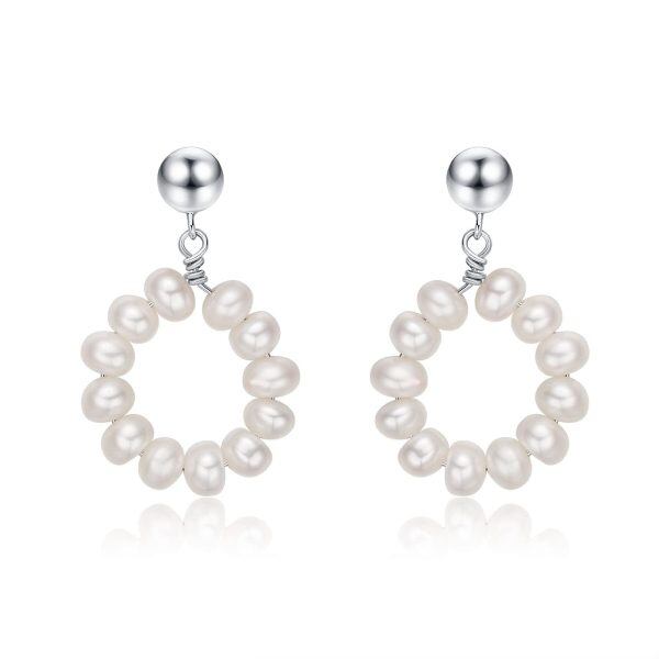 Sterling Silver Freshwater Multi-pearl Circle Drop Earrings-0