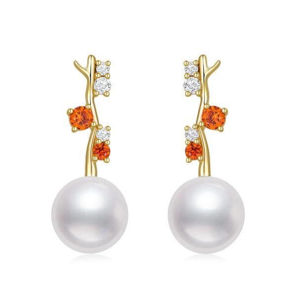 14K Solid Gold Freshwater Pearl Drop Earrings-0