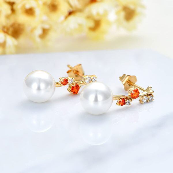 14K Solid Gold Freshwater Pearl Drop Earrings-3