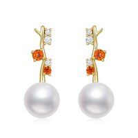 wholesale 14K Gold Cubic Zirconia & White Pearl Dangle Earrings for Women Girls  Ideas- Gold Plated