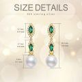 wholesale Gold-Plated 925 Sterling Silver Emerald & White Pearl Drop Earrings for Women-0-1