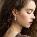 wholesale Gold-Plated 925 Sterling Silver Emerald & White Pearl Drop Earrings for Women-0-2