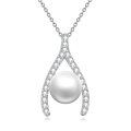 wholesale 925 Sterling Silver Freshwater Pearl Wishbone Pendant Necklace s for Her-0-0