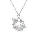 wholesale 925 Sterling Silver Freshwater Pearl Hummingbird Flower Pendant Necklace for Women Girls-0-0