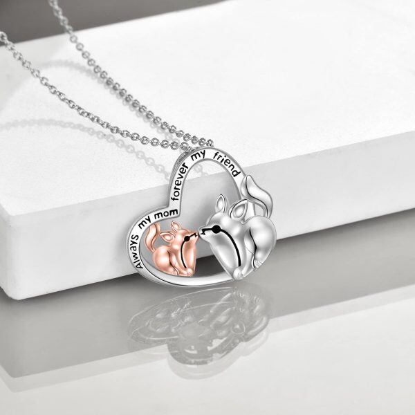 Sterling Silver Fox Mother Child Heart Pendant Necklace for Mom-3