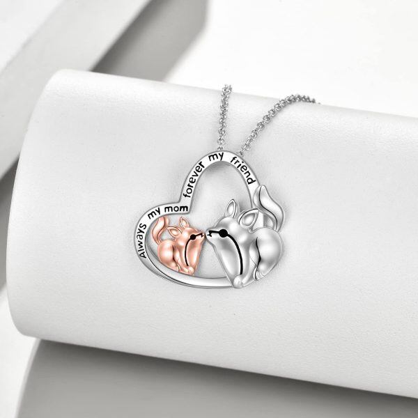 Sterling Silver Fox Mother Child Heart Pendant Necklace for Mom-4